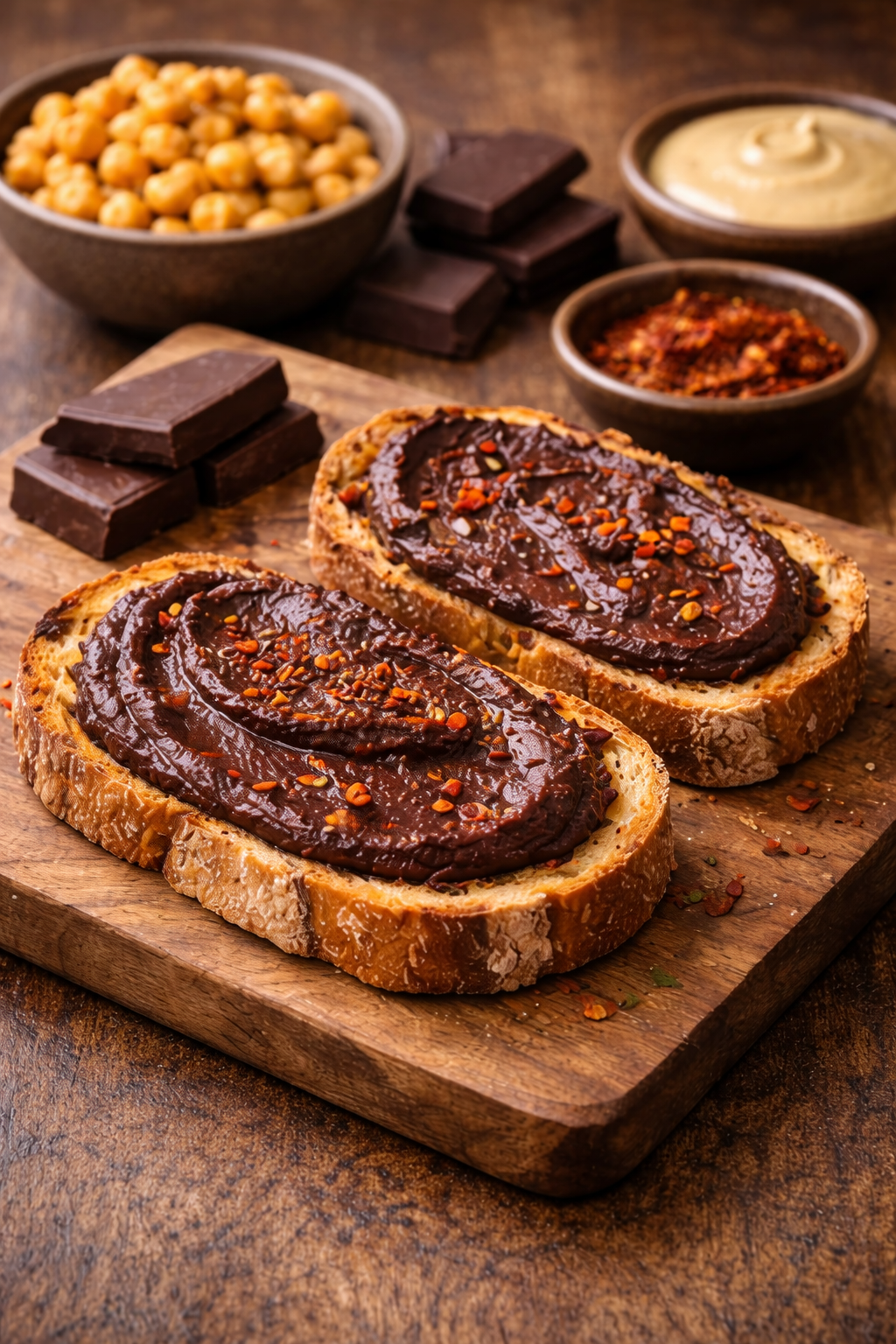 Chocolate–Chilli Hummus Toast